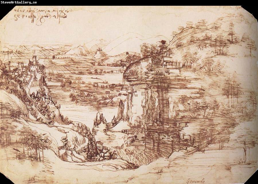 LEONARDO da Vinci Landscape in the Arnotal